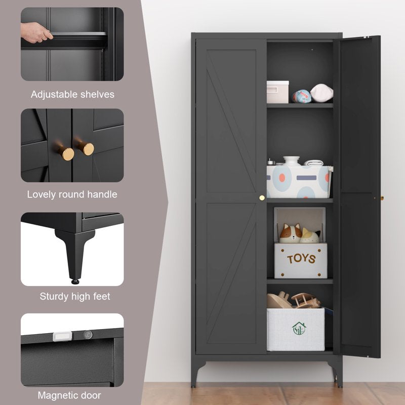 65" Tall Metal Storage Cabinet with Adjustable Shelves - Black