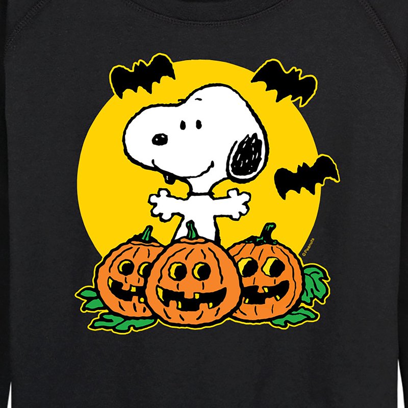 Peanuts Snoopy Pumpkin Patch Women's Light French Terry Long Sleeve Shirt Black 3X