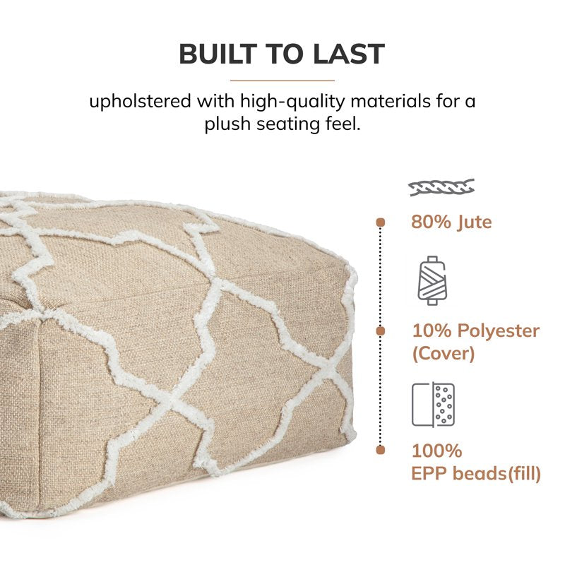 Anji Mountain Jute Cotton Polyester Square Poufs - Brown & Ivory