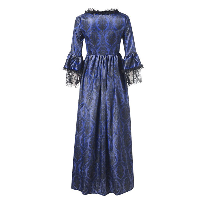 Women's Medieval Regency Gothic Costume Maxi Dress Navy S - Plus Size 18th Century Cosplay