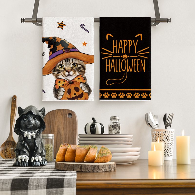 Halloween Spider Web Jack-O'-Lantern Pumpkin Kitchen Towels Set of 2 - 18x26 C