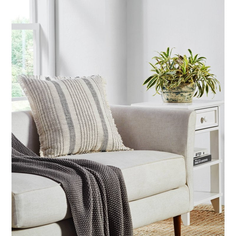 (2 Pack) Gray Striped Fringe Decorative Throw Pillow - 20x20 inch Cotton Cover, Plush Polyester Fill, Indoor Use - Variation of THIS listing 2