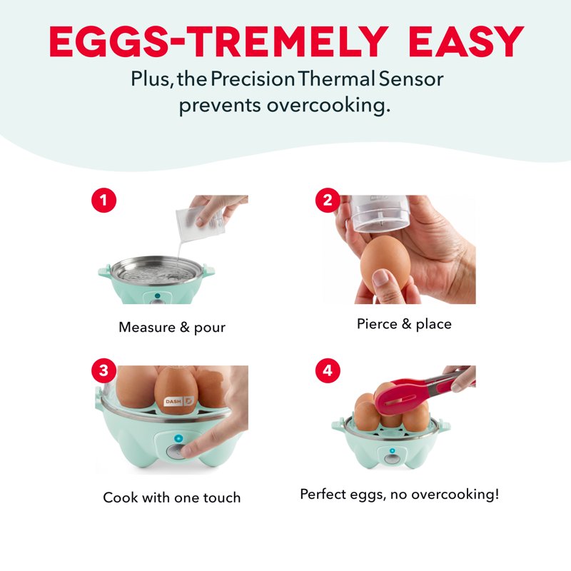 Rapid Egg Cooker - 7 Egg Capacity, Hard Boiled & Poached, Aqua