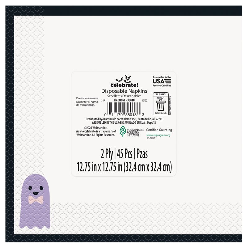 Pastel Ghosts Halloween Lunch Napkins - 45 Count, 6.5-inch Disposable Tableware