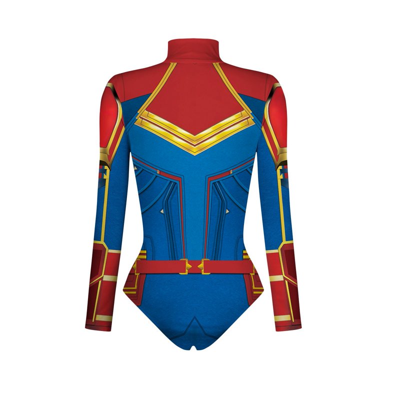 Women's Superhero Cosplay Bodysuit S with Long Sleeves & Belt - Royal Blue