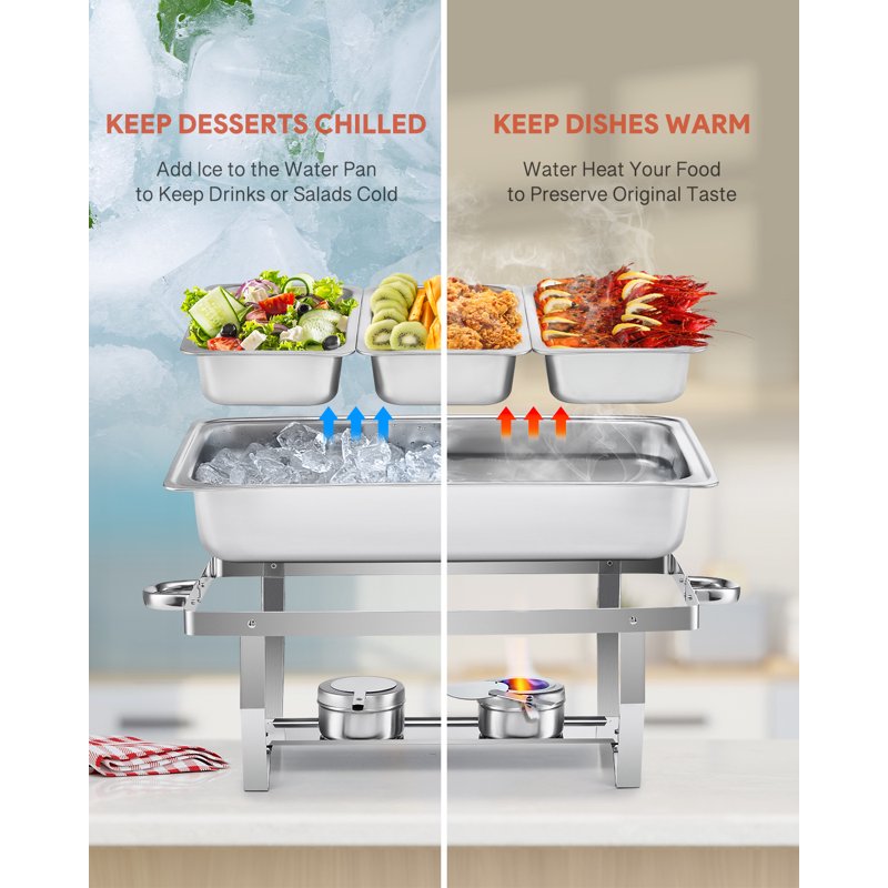 8Qt Stainless Steel Chafing Dish Buffet Set - 4 Pack, 1/3 Size Pan