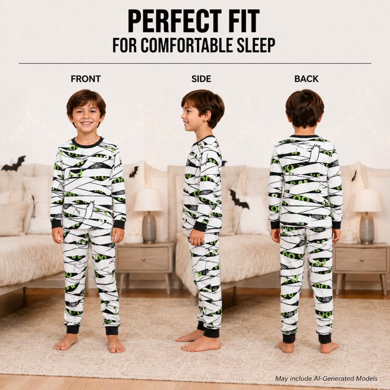 White Mummy Boys Pajama Set - Halloween Glow-in-the-Dark Sleepwear 2T-12 - Variation of THIS listing