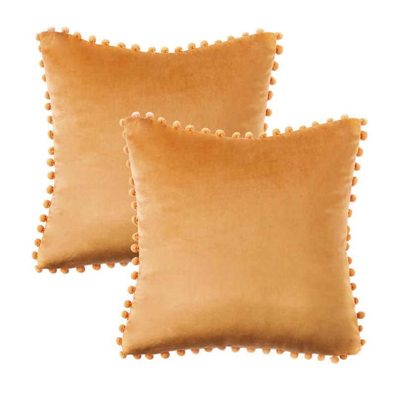 Decorative Velvet Throw Pillow Set - 18x18 Inch Orange, 2 Pack