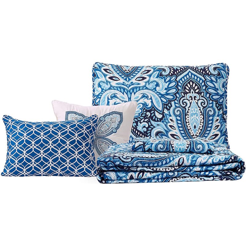 Twin Blue Felicity Quilt Set - Reversible Home Bedding, 4 Pieces