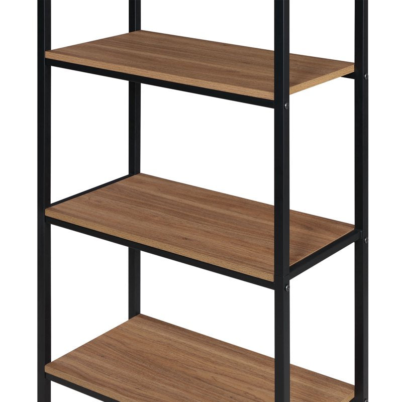 5-Shelf Metal and Wood Open Bookcase - Warm Walnut Finish