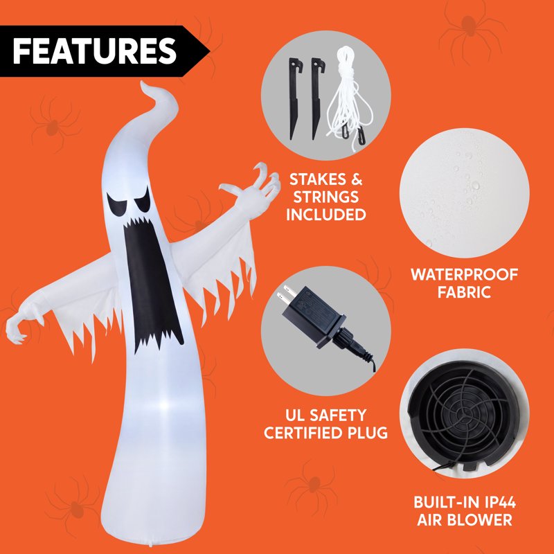 Scary Ghost Halloween Inflatable 12ft Tall Yard Decoration with Built-In LEDs - Outdoor Inflatable Ghost