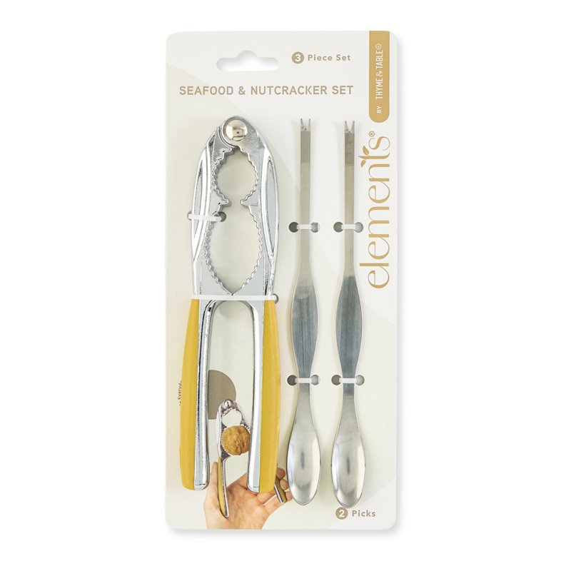 3-Piece Seafood & Nutcracker Set with Picks - Yellow