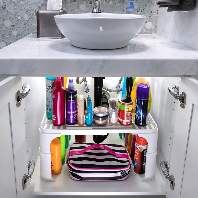 Under Sink Storage Organizer - 2 Pack Adjustable Shelf