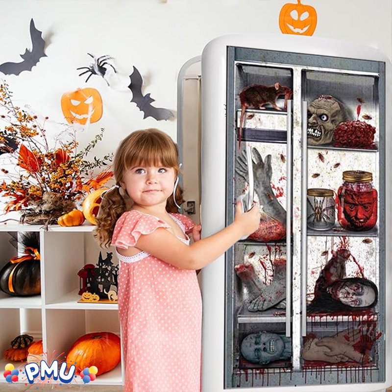 Halloween Refrigerator Door Cover - Creepy Witch Design, 30x60 inches, Pkg of 1