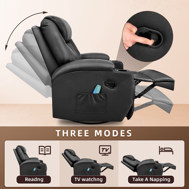 360° Swivel PU Leather Recliner Chair with Massage Function