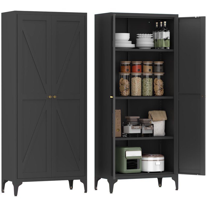65" Tall Metal Storage Cabinet with Adjustable Shelves - Black