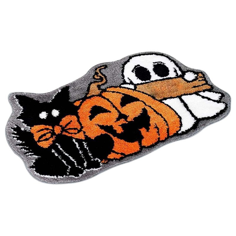 Halloween Ghost Pumpkin Cat Pattern Bath Rug - Gothic Living Room & Bedroom Decor - Variation #24