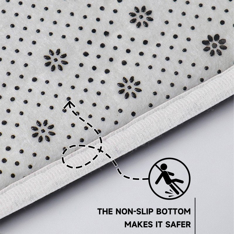 Kitchen Rug Set with Non-Slip Backing - Sunflower Black & White Grid, 19.7"x31.5" - Washable Flannel Mat for Kitchen & Entryway