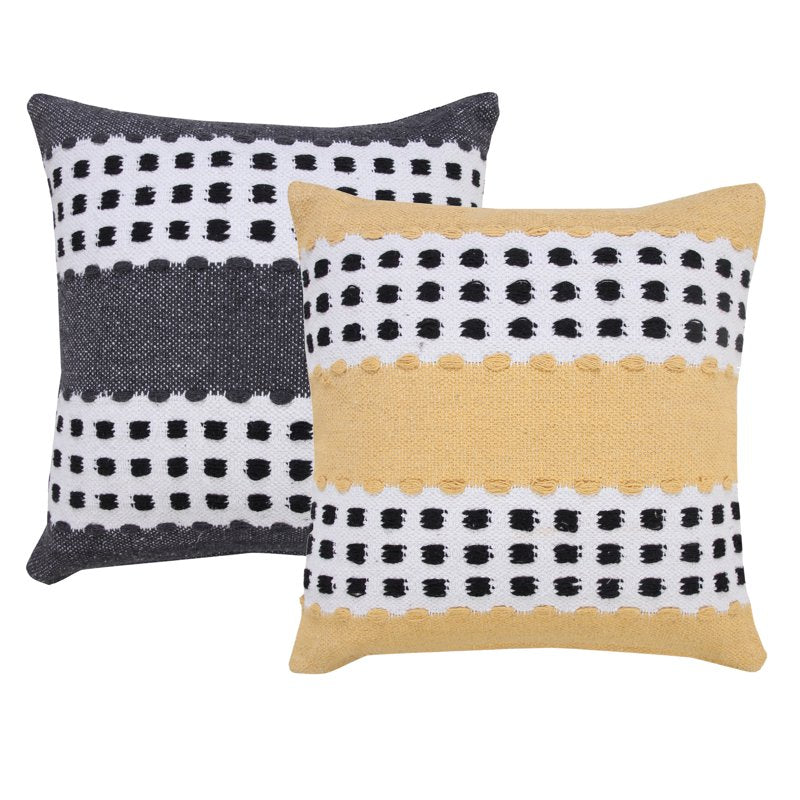 Ox Bay 20x20 Hand-Woven Organic Cotton Pillow Cover - Yellow & Black Stripe