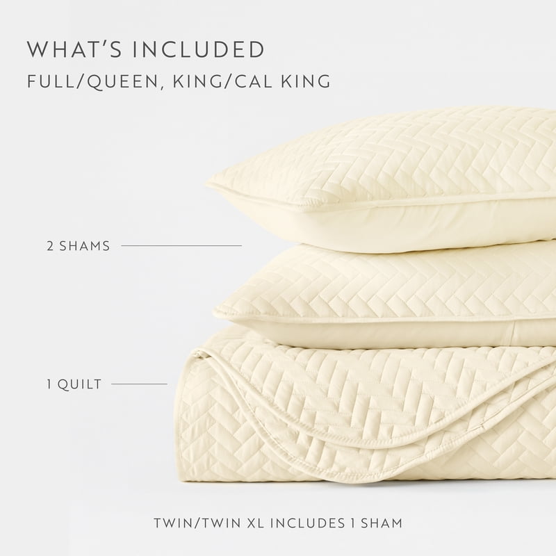 Twin XL Yellow Herring Pattern Quilted Coverlet Set - Noble Linens