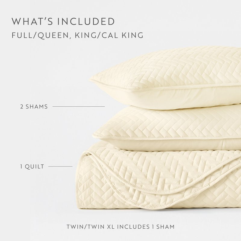 King Yellow Herring Pattern Quilted Coverlet Set with Shams - Noble Linens