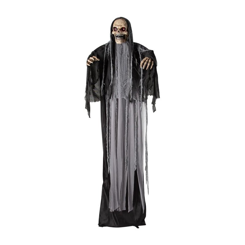 6 Ft. Black & Gray Skeleton Reaper Halloween Prop - Animated Standing Decor