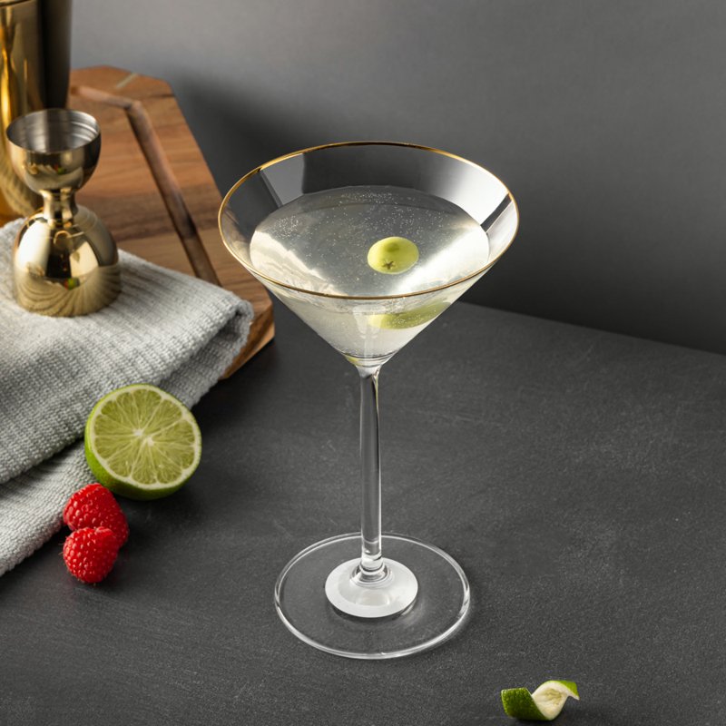 7 oz Martini Glasses with Gold Rim - 2 Pack