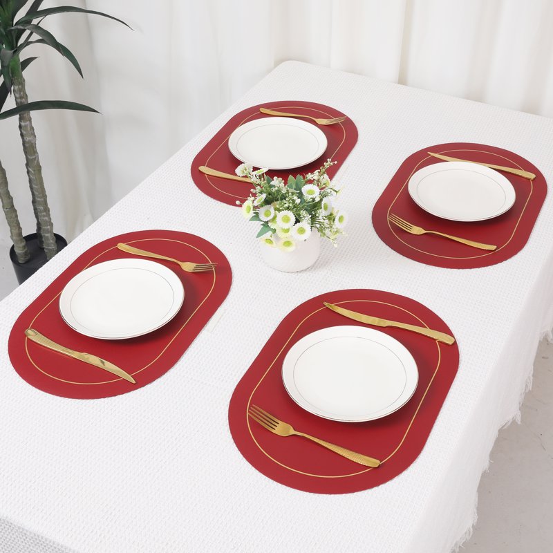 Faux Leather Placemats Set - Washable Table Mats 6pk Red & Yellow