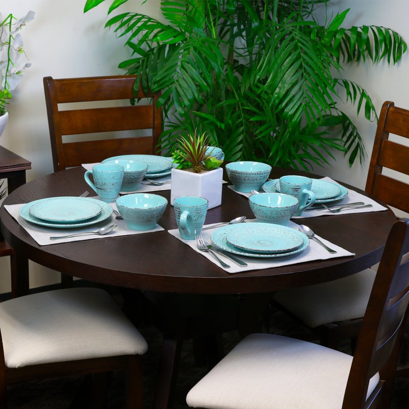16-Piece Turquoise Dinnerware Set - Malibu Waves Design