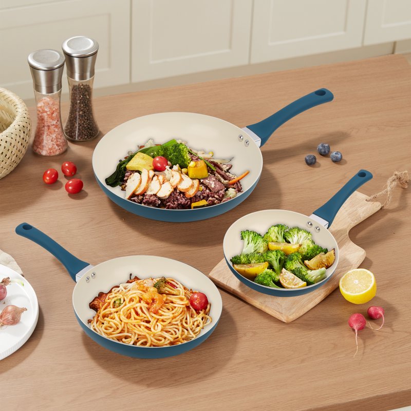 Ceramic Nonstick Aluminum Frypan Set - 3-Piece, Blue