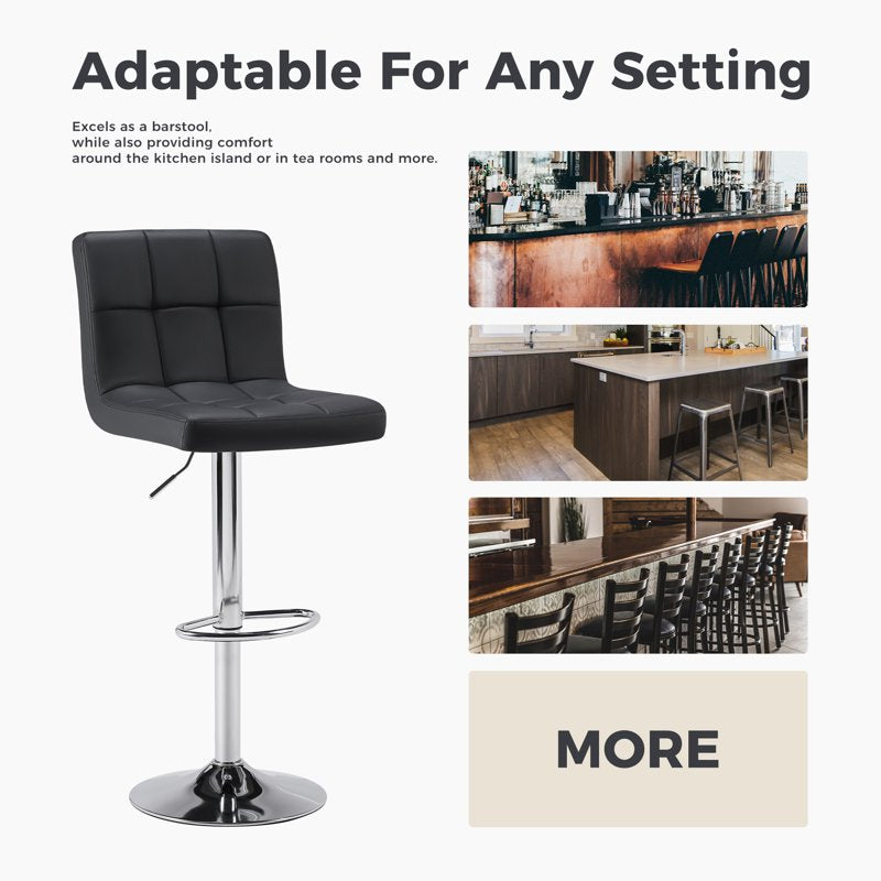 Adjustable Swivel PU Leather Bar Stools - Set of 2, Black