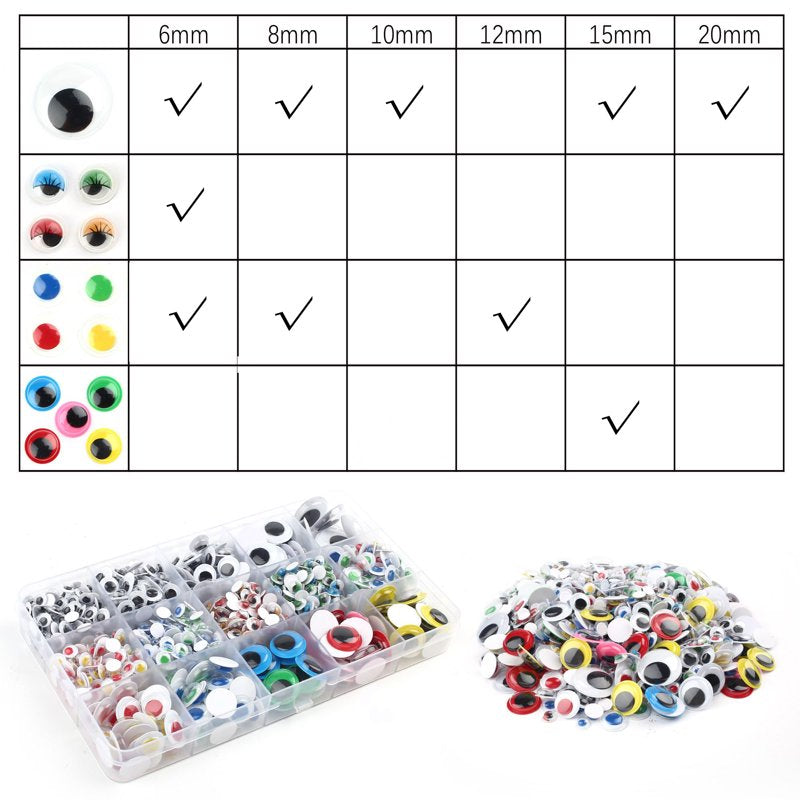 Giant Self-Adhesive Googly Eyes 6-20mm - 2 Pack, Kids & Craft Decor