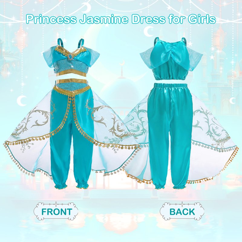 Girls Princess Costume Dress with Accessories 120cm - Blue, Green Variation of A055