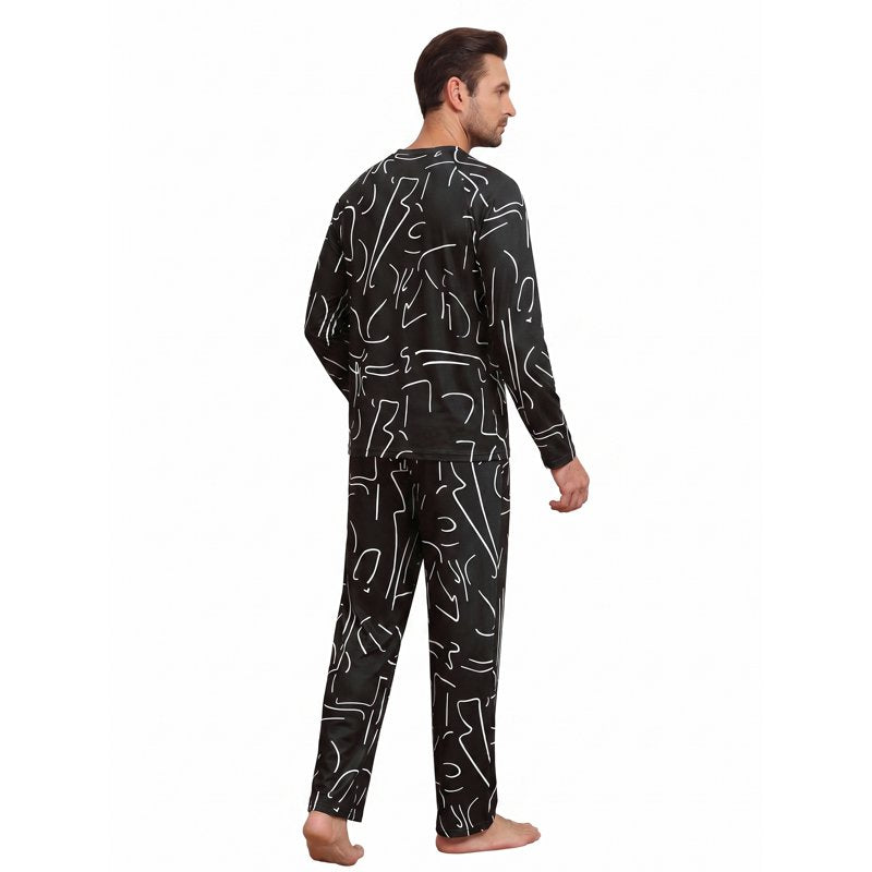 Couple Pajama Sets for Men Women 18-BK White Graffiti Sleepwear with Pockets - 2XL