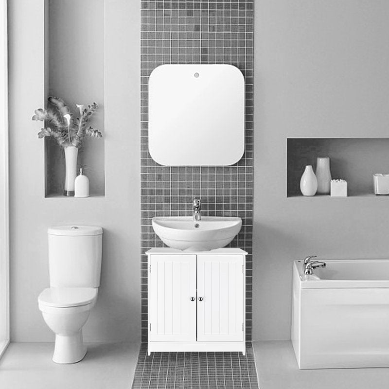 Bathroom Sink Cabinet Storage Furniture White Waterproof MDF Under-Sink Organizer