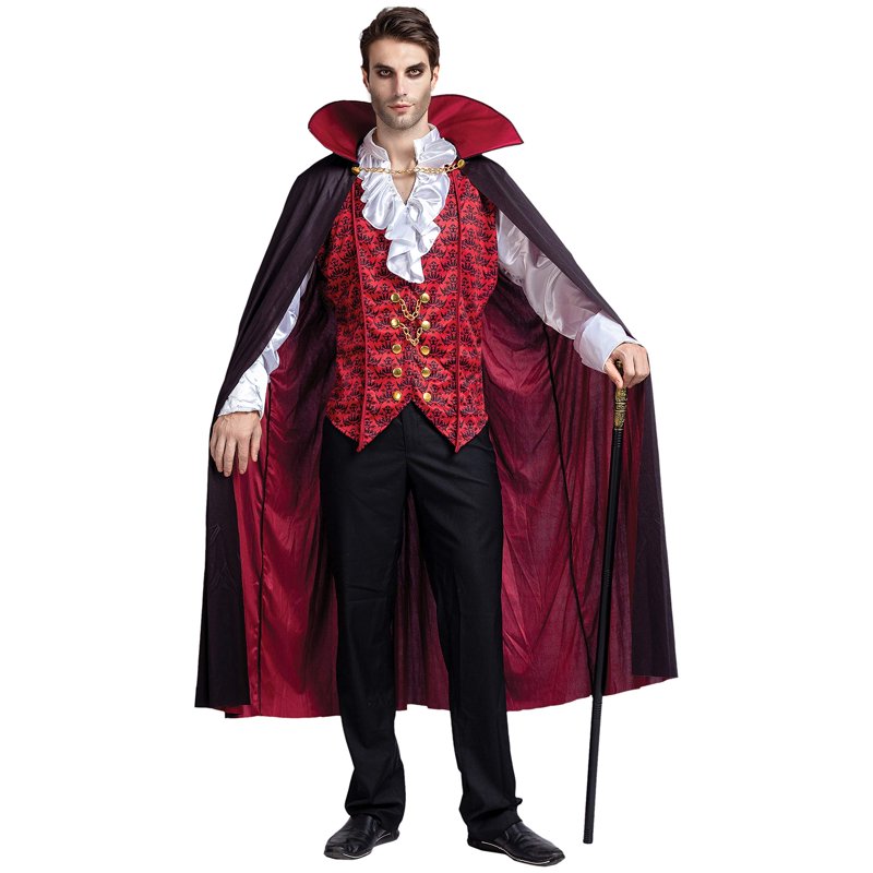 Adult Vampire Costume Set with Cape and Vest - Red, M Halloween Fancy Dress