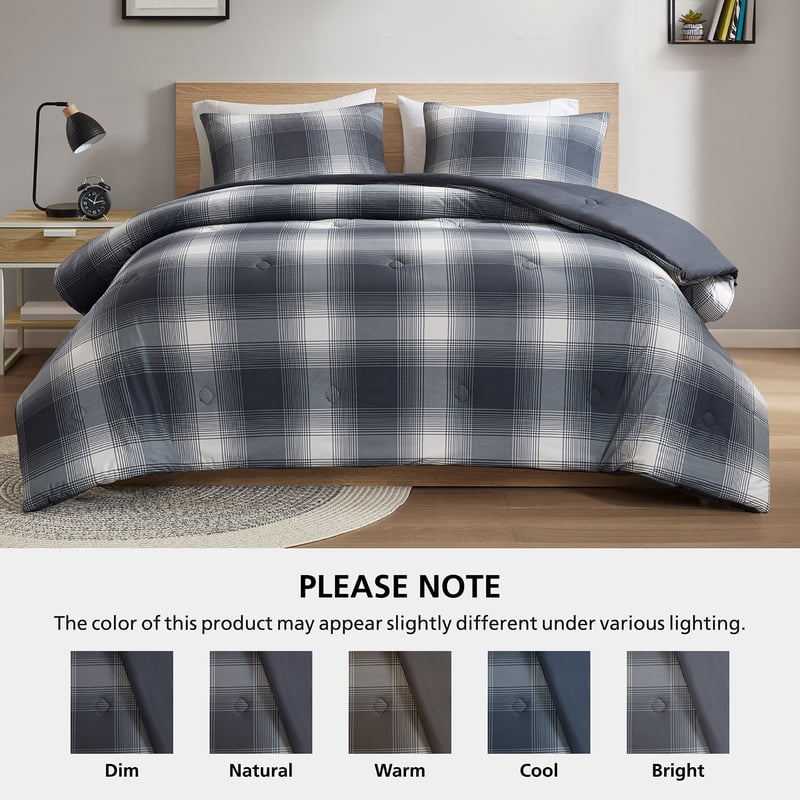Mainstays Shadow Plaid Comforter Set - King, Grey