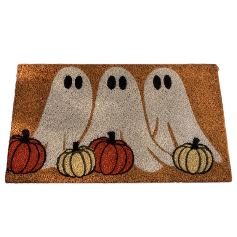 Halloween Ghost and Pumpkin Doormat - Non-Slip Indoor Outdoor Welcome Rug for Front Porch