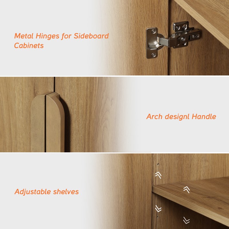 63" Modern Accent Cabinet with Curved Design & Adjustable Shelves - Walnut