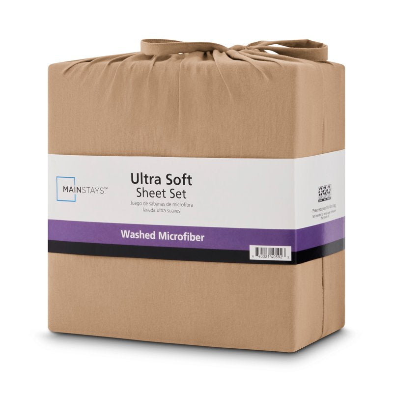 King Microfiber Bed Sheet Set with Enzyme Wash - Fatigue Tan, 4 Pieces