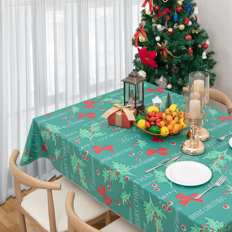 Christmas Tablecloth 60x84 Inch - Red & Green Waterproof Plastic