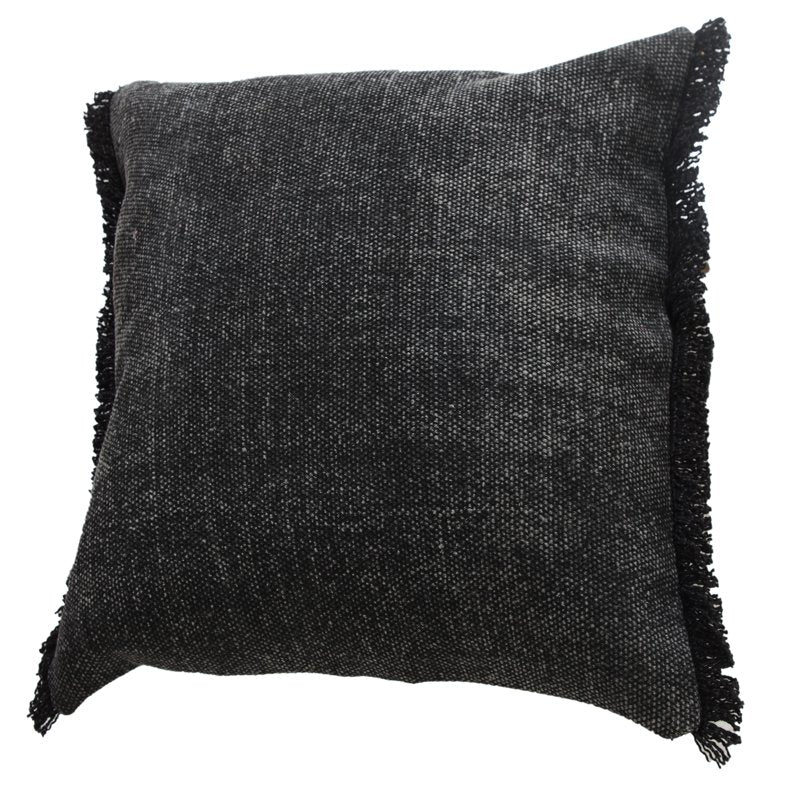 Ox Bay Nellie 20x20 Inch Jet Black Fringed Cotton Throw Pillow - Decorative Accent