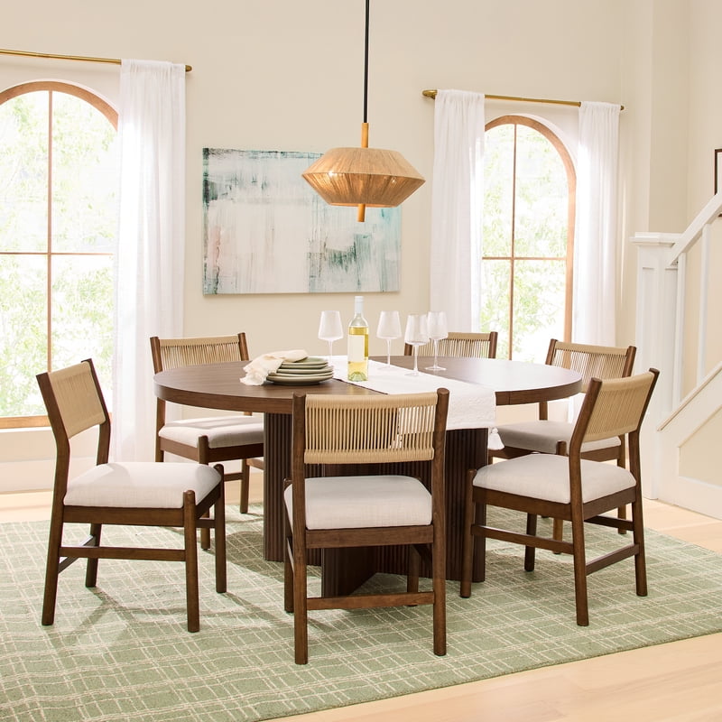 Lillian Fluted Dining Chairs Set of 2 - Walnut Finish & Cream