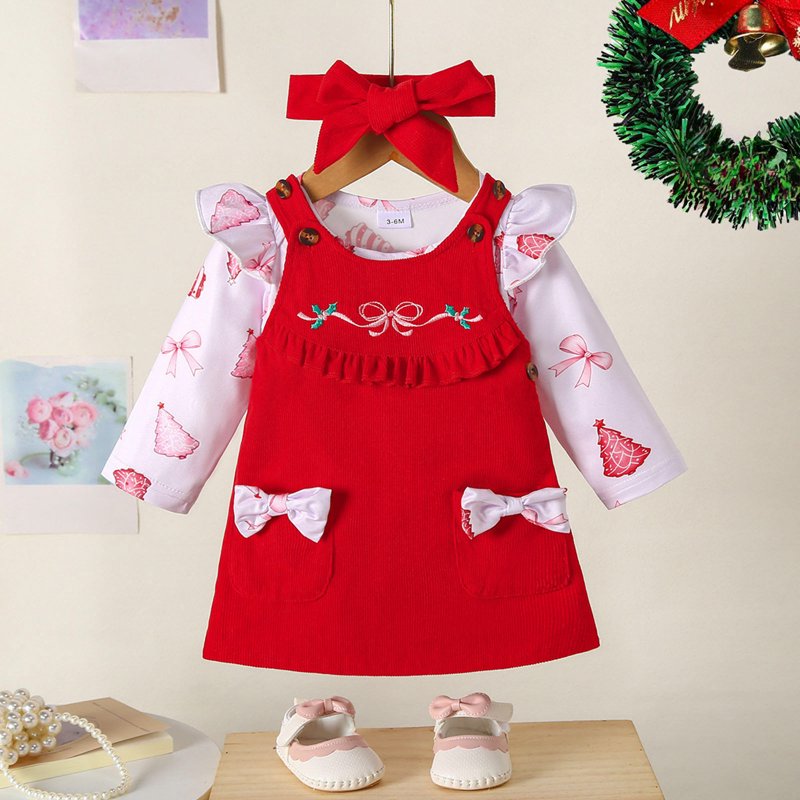 Baby Girl First Christmas Outfit A02-Red 3-6 Months Ruffle Romper & Suspender Dress Set