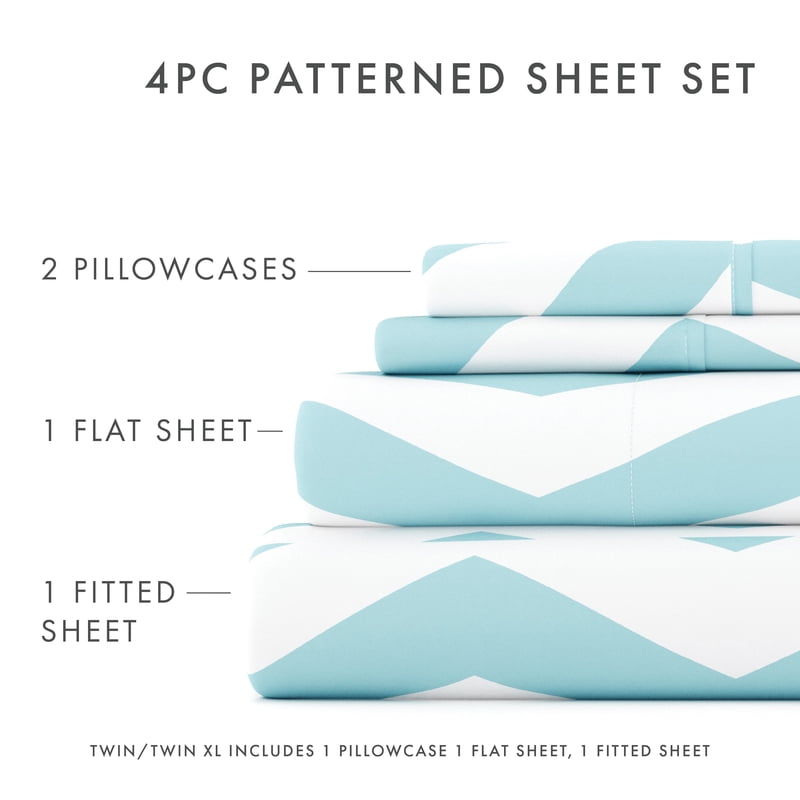 Queen Microfiber Bed Sheets Set - Turquoise Arrow Pattern, 4 Piece