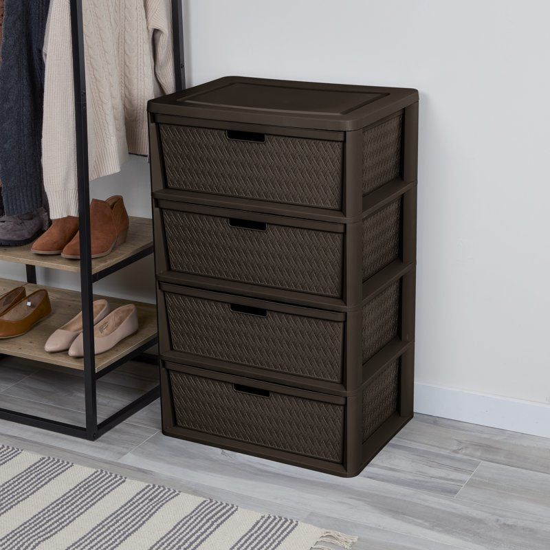 (2 Pack) Sterilite Wide 4 Drawer Storage Tower with Removable Bins - Brown