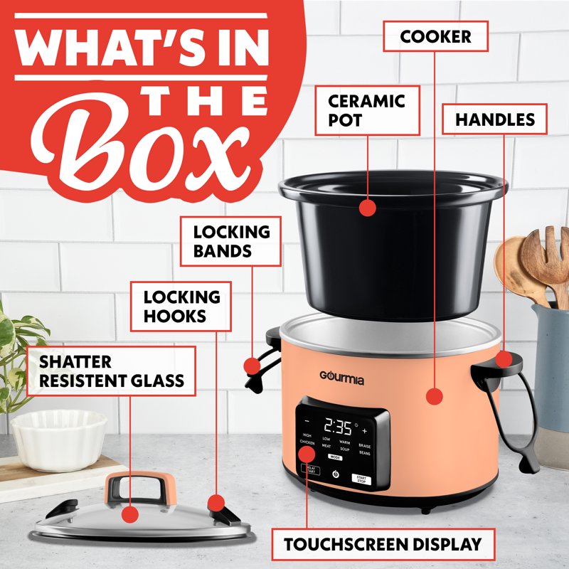 Programmable Slow Cooker 4.5 QT with 5 Presets - Peach