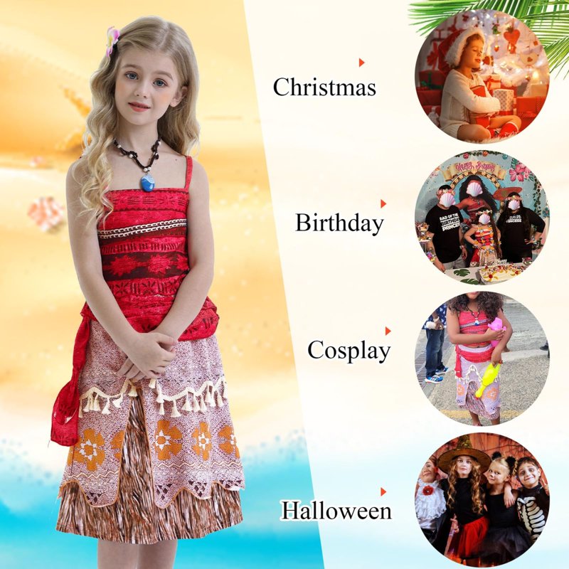 Girls Princess Costume Set Two-Piece Crop Top & Skirt - Red, 5-6 Years, D001 Variation