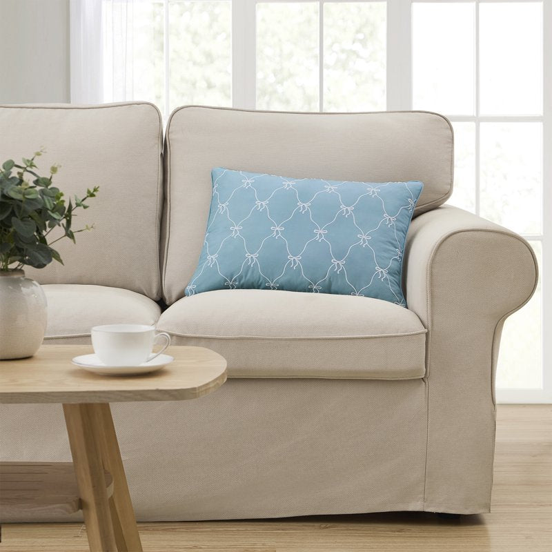 Blue Embroidered Decorative Pillow 14x20 Inches - Home Decor Collection