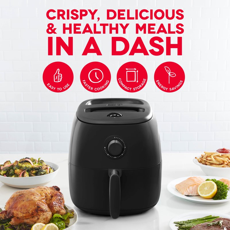Electric Air Fryer Oven - 6 Qt Family Size, 1700W, Black